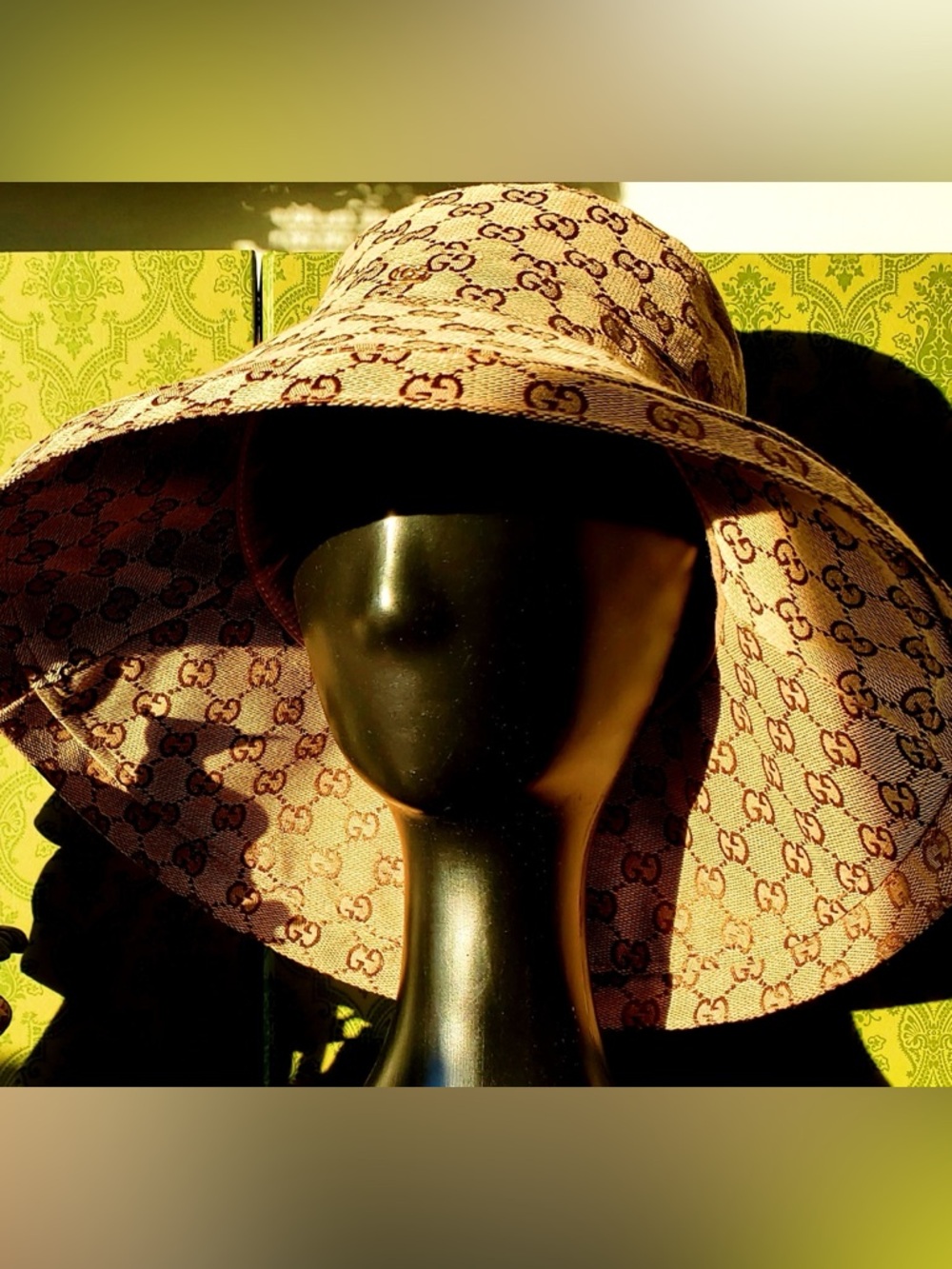 Monogram Beige Canvas Large Wide Brim Jacquard Bucket Hat Golden Tan Design - Picture 6 of 16